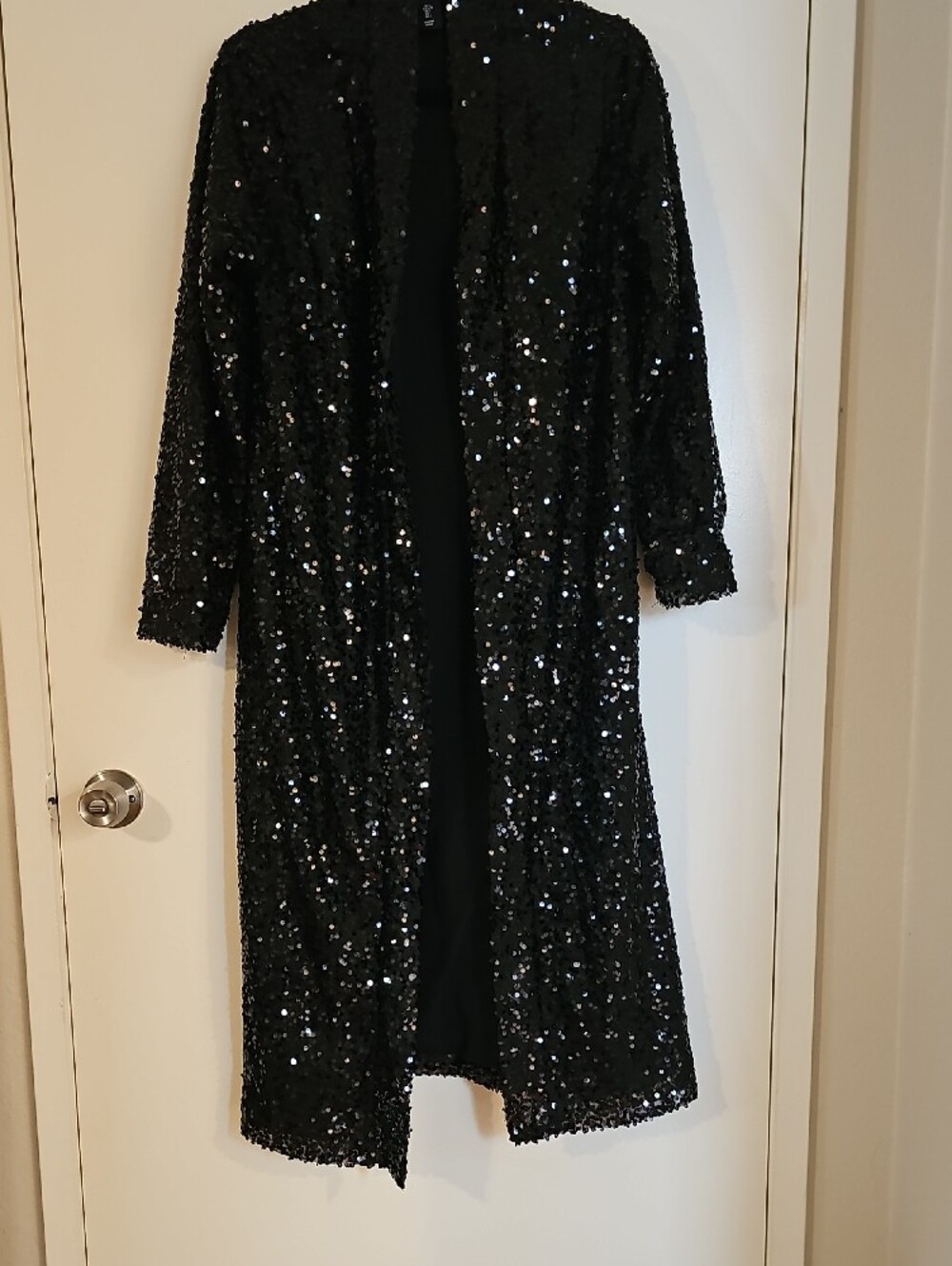 Sincerely Jules Black Sequin Long Sleeve Open-Front Duster